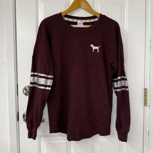 Victoria's Secret PINK Chicago Love Pink‎ Sequin Bling Burgundy Sweatshirt Sz XS